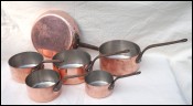 Stainless Steel Lined Copper Set 5 Sauce Pans 1 Skillet