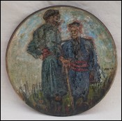 Antique Meet Between Cretan Farmers Greece Hand Enameled Plate