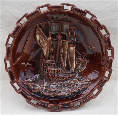 Wall Light Sconce Majolica Galleon Sailing Boat Relief Souchon Vallauris Wall Light Sconce Majolica Galleon Sailing Boat Relief Souchon Vallauris
