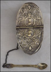 Incense Boat with Spoon Brass Repousse 17th Century