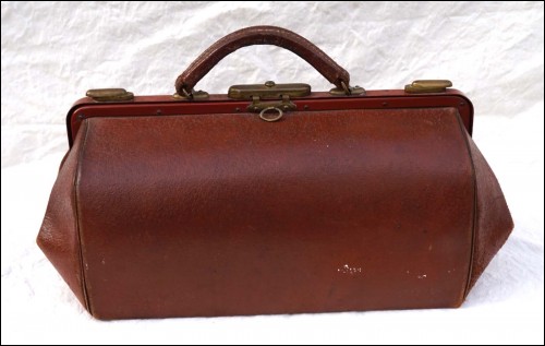 French Leather Doctor Bag Brass Hardware Feet