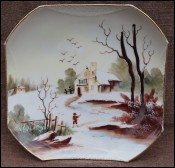 Porcelain Snowy Landscape Square Decorative Plate 1920