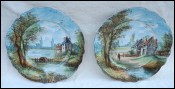 Riverscape Hand Painted Porcelain Pair of Plates Barbizon 19th C