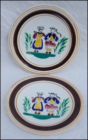 Pair Decorative Plates Bretons MBFA Pornic near Quimper 1970