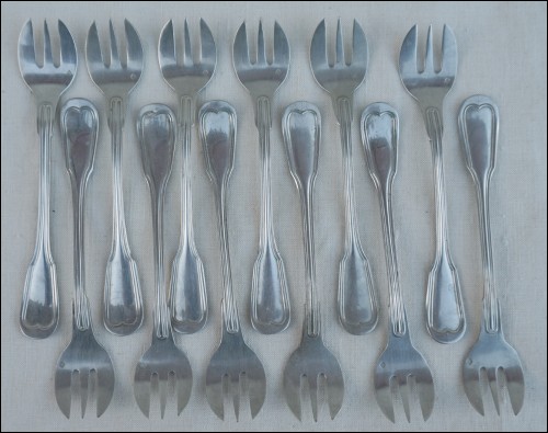 Silver Nickel Plated 12 Oyster Forks Old Paris