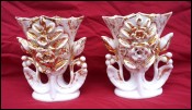 Pair Wedding Vases Gilt Porcelain Flowers Pouyat Fours 19th C