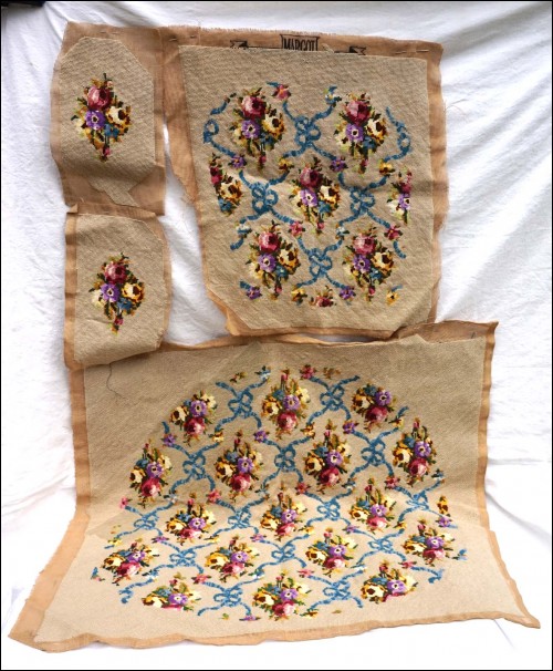 French Finished Needlepoint Tapestry Armchair Flower Ribbon