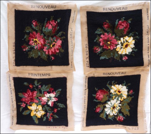 Set 4 Wool Tapestry Needlepoint Flowers Cover Pillows