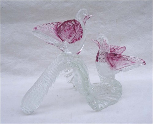 FLAVIO POLI Murano Couple Of Doves Art Glass Vintage 1950
