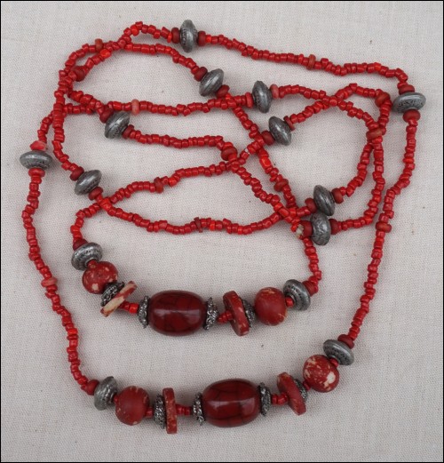 Red Sea Coral Silver Bead Necklace 23