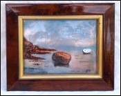 Limoges Enamel Painting Fishing Small Boats Framed Signed