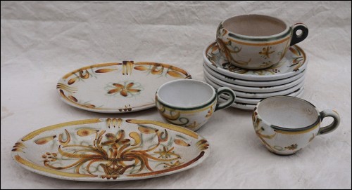 Keraluc Quimper Ceramic Set Dish Cup Saucers 1960