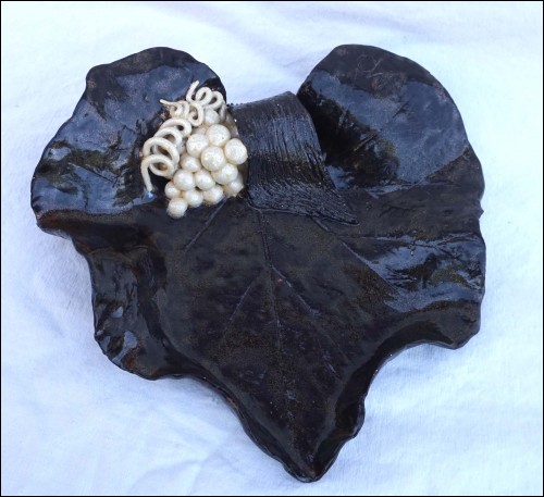 Stoneware Grapes Leaf Fruit Dish Turgis Noron Normandy 60's