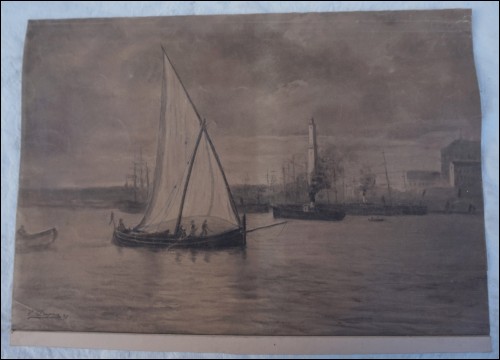 Genoa Harbor Sailing Boat Steamer E Dupras Drawing 1897