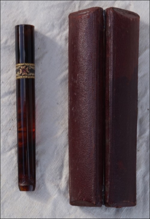 German Cherry Amber Colored Bead Brass Inlay  Cigarette Holder 19th C