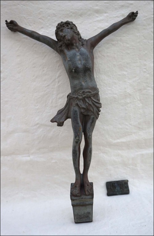 Antique Large 19 ¾ inches Christ Corpus Bronze INRI A Dubois 1900