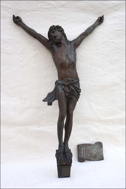 Antique Large 20 ¾ inchs Christ Corpus Bronze INRI A Dubois 1900