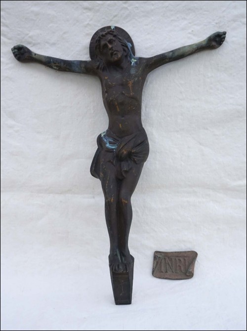 Antique French Christ Corpus Bronze A Dubois INRI 1900