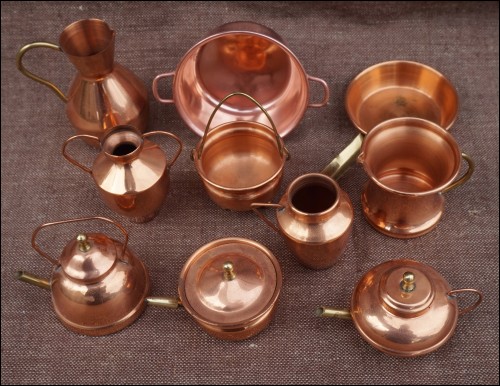Copper Kitchenware Cookware Minature for Doll House 10 pcs