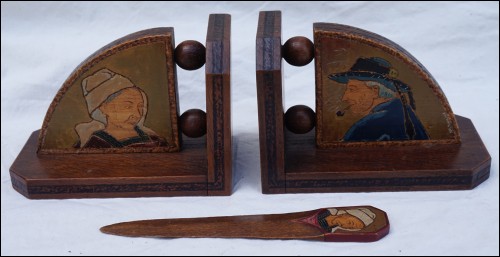 Breton Pyrography Art Bookends Letter Opener Quimper