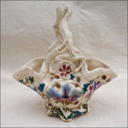 Art Nouveau Bohemian Basket Gilt Ceramic Telitz