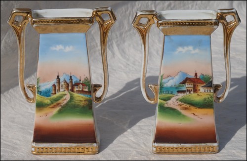 German Jugendstil Gilt Porcelain Pair Vases  Konstanz Bodensee