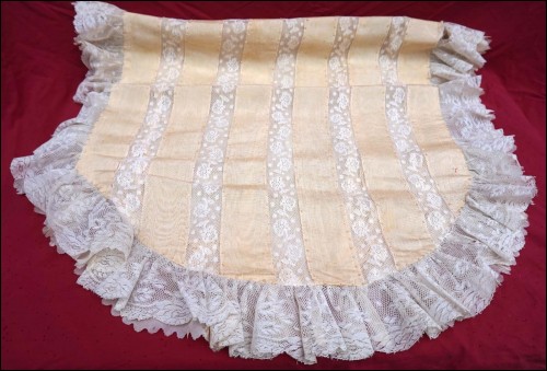 Lace Moire Silk Cream Bedspread Coverlet Baby Cradle 1900