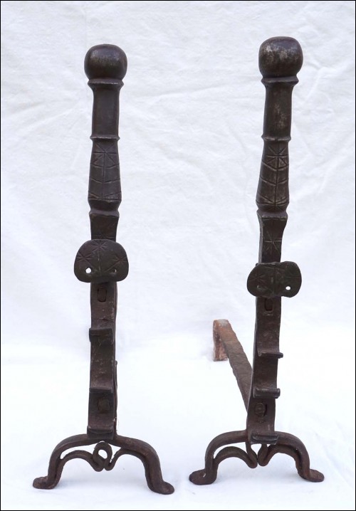 Black Forest Wrought Iron Andirons Fire Dogs 16th C