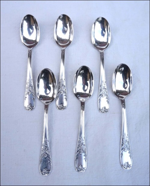 6 Dessert Spoons Louis XV Style Silverplate Odile Lamy Paris 1890