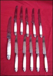Mother of Pearl 10 Cheese Knives & 1 Serving Knife 1900