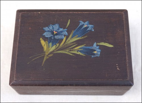 Black Forest Hand Painted Wood Jewel Box  Blue Bellflower Campanula