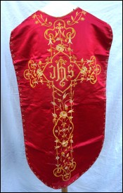 Gold Embroidery Cross Red Silk Chasuble
