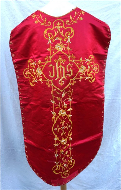 Gold Embroidery Cross Red Silk Chasuble