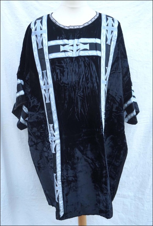 Dalmatic Chasuble Black Silk Velvet Silvered Braid