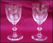 Etched Crystal Stemware Pair Cherry Corial Glass Floral Pattern