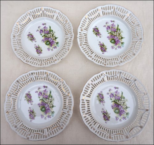 Lily of the Valley Violet Flowers Transferware 4 Dessert Bread Plates