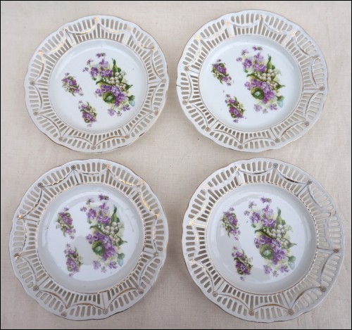 Lily of the Valley Violet Flowers Transferware 4 Dessert Bread Plates