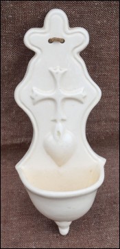 Holy Water Font Sacred Heart Cross Clay Terra Cotta 1900