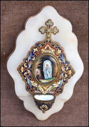 Cloisonne Our Lady of Lourdes Virgin Mary Holy Water Font Limoges Enamel