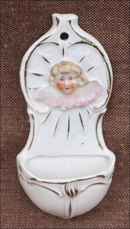 Angel Cherub Holy Water Font Porcelain Biscuit 1850