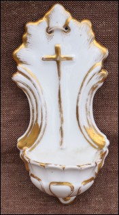 Holy Water Font Holy Cross Gilt Porcelain Paris 1850