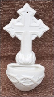 Holy Water Font Gothic Cross Crown of Thorns Porcelain