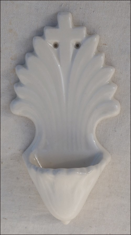 HB Quimper Art Deco Wall Holy Water Font White Faience