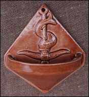 Sailing Boat Delphin Anchor Holy Water Font Faience 1950
