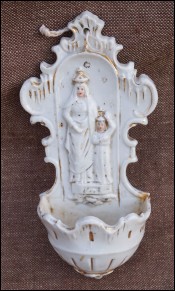 Holy Water Font Ste Anne with Mary Gilt Paris Porcelain