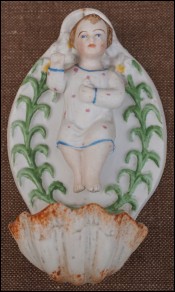 Child Jesus Holy Water Font Shell Porcelain Biscuit Bisque 1900