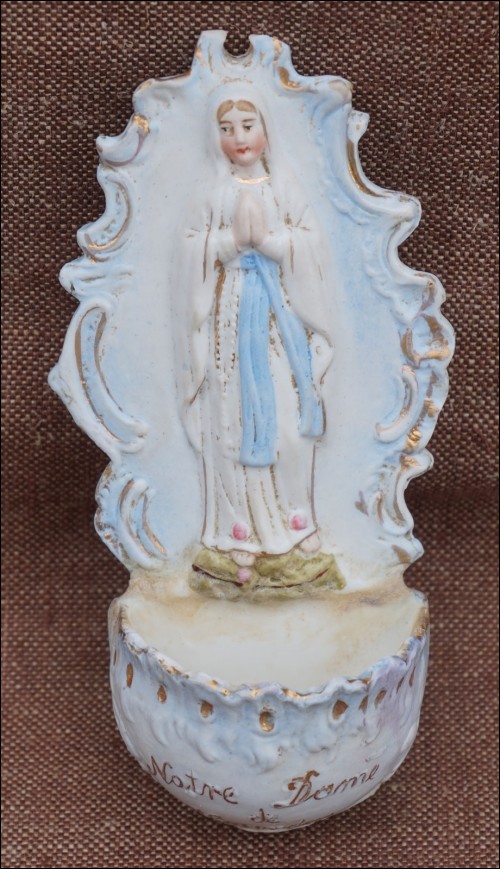 Our Lady Lourdes Holy Water Font Porcelain Saxe 1900