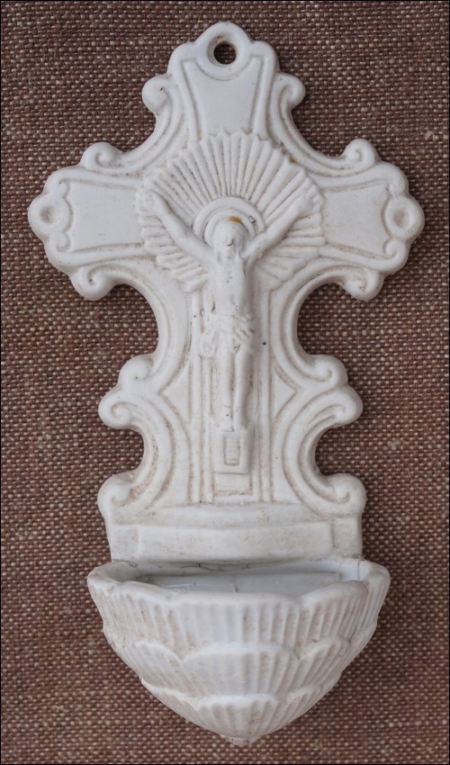 Holy Water Font Porcelain Biscuit Mauge Texier 1900