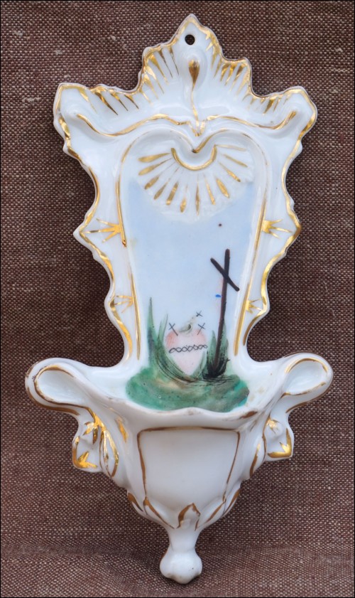 Sacred Heart Christ Cross Gilt Paris Porcelain 1860