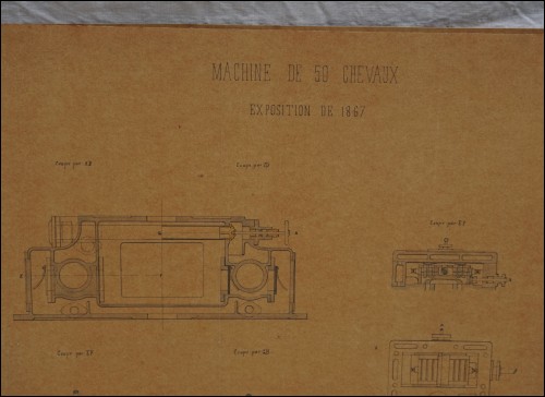 Steam Engine 50 HP Sectional Elevation Map Project Houguet Teston